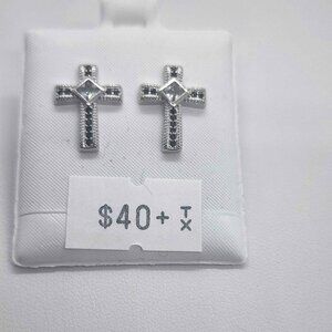 925 Sterling Silver CZ Cross Earrings – Women’s Jewelry, NEW